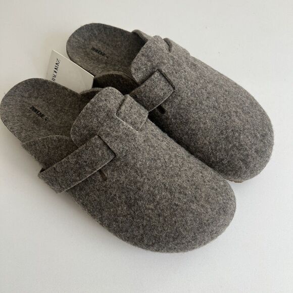 Zara Home Women’s Felt Clogs With Strap Gray Size 10 1202/500 Cork Sole - Picture 2 of 11